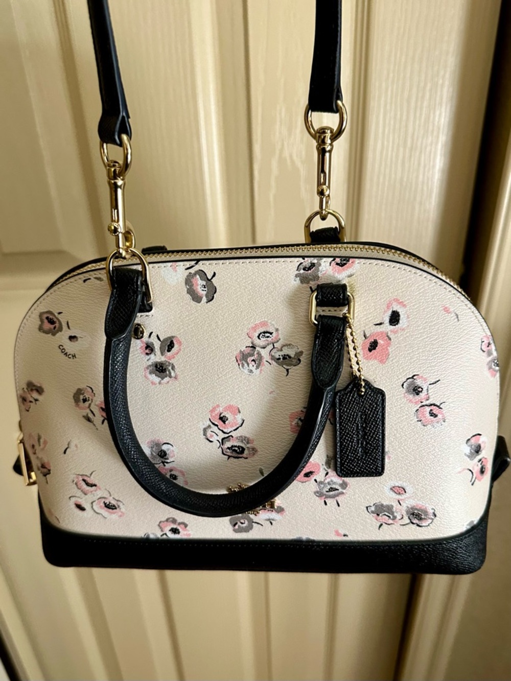 Coach Floral Crossbody Satchel Bag - Cream and Black